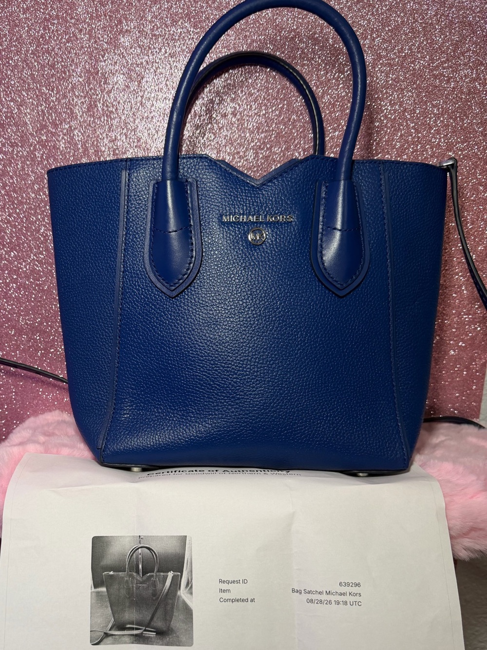 Michael Kors Mae Small Pebbled Leather Satchel - Cobalt Blue - w/ COA